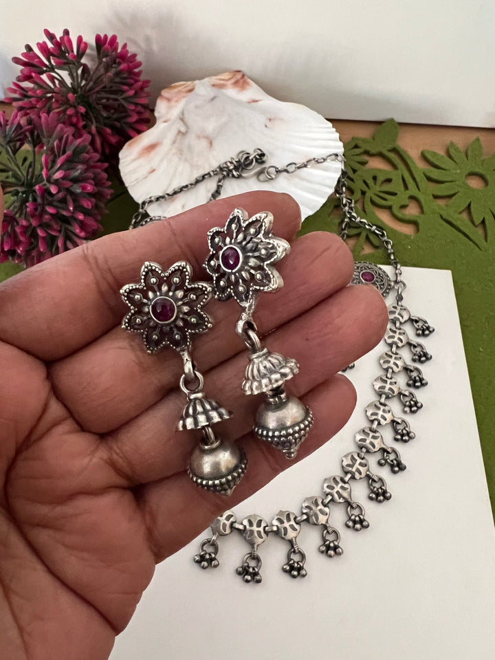 Vintage Pure 925 Silver Necklace with Earrings