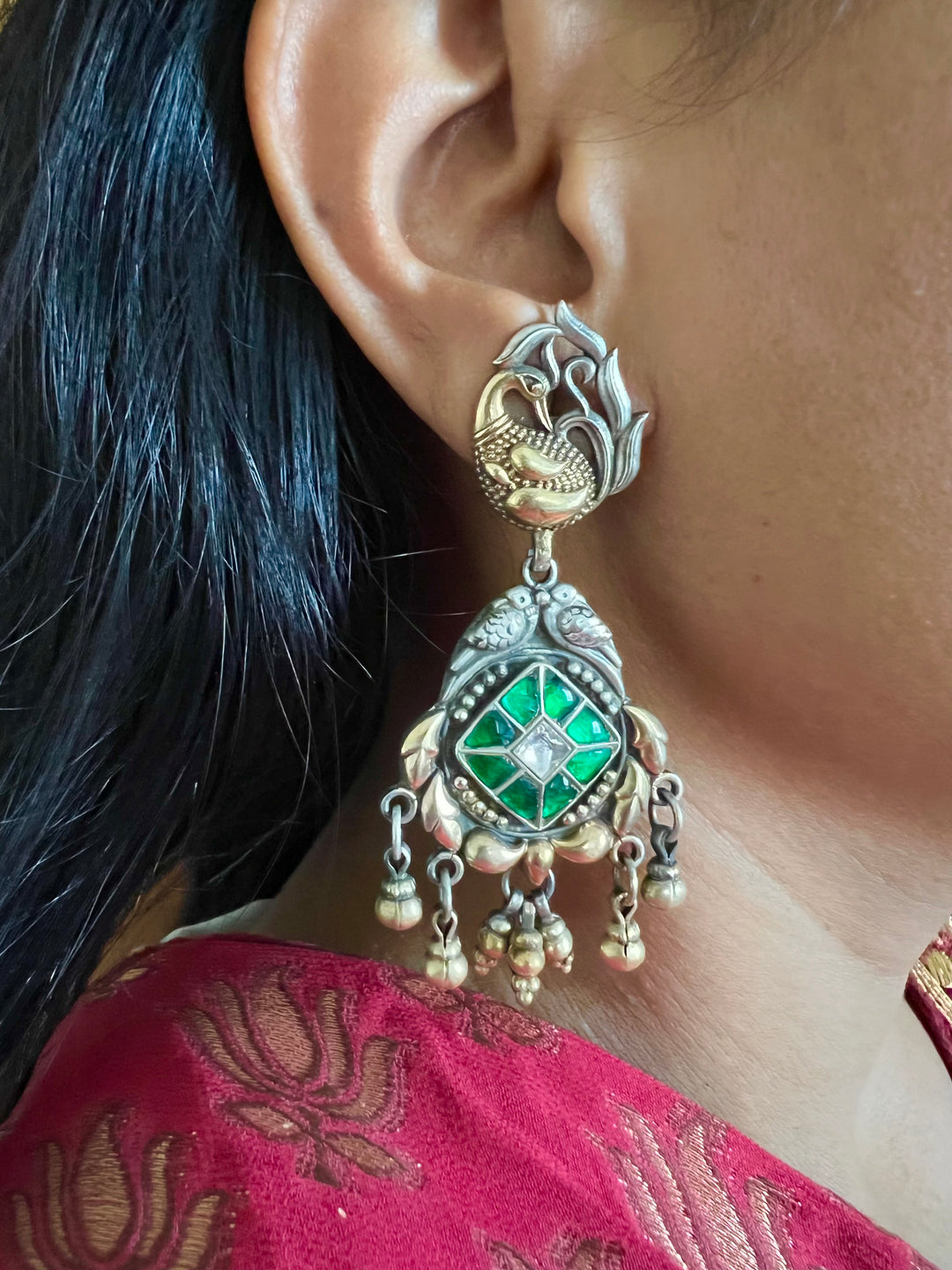 Elegant Pure 925 Silver Kundan Earrings