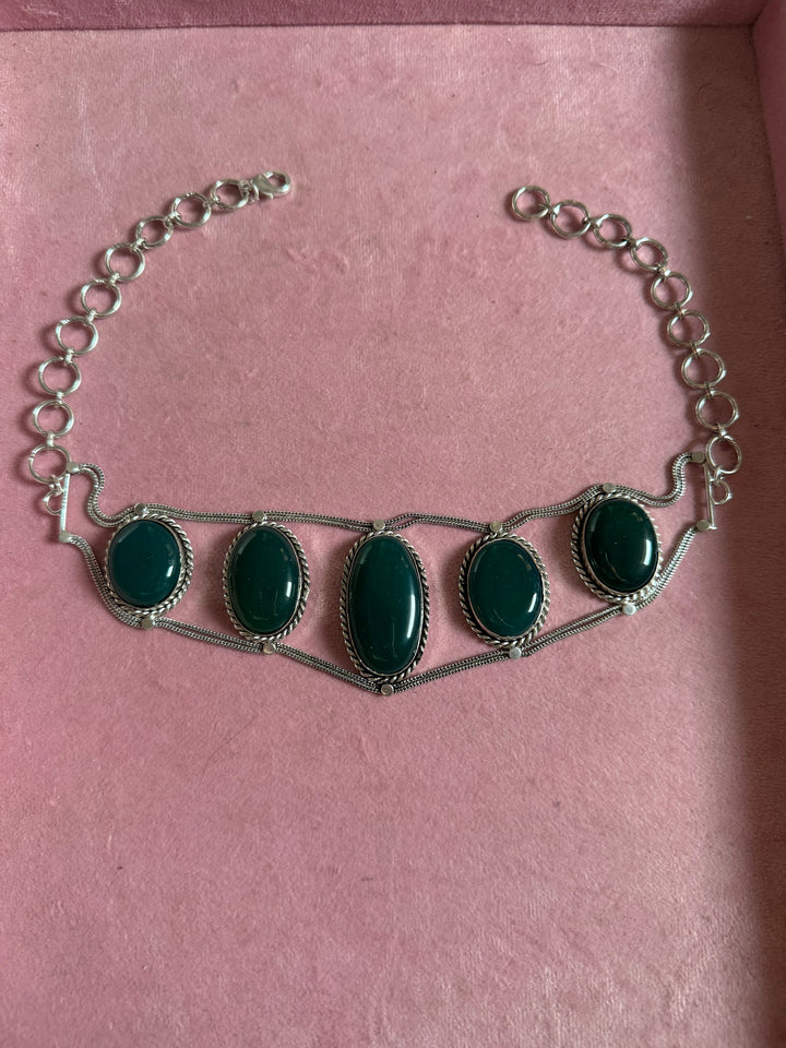 Statement Green Onyx Gemstone Choker / One-of-a-kind Jewelry/ Indian Choker