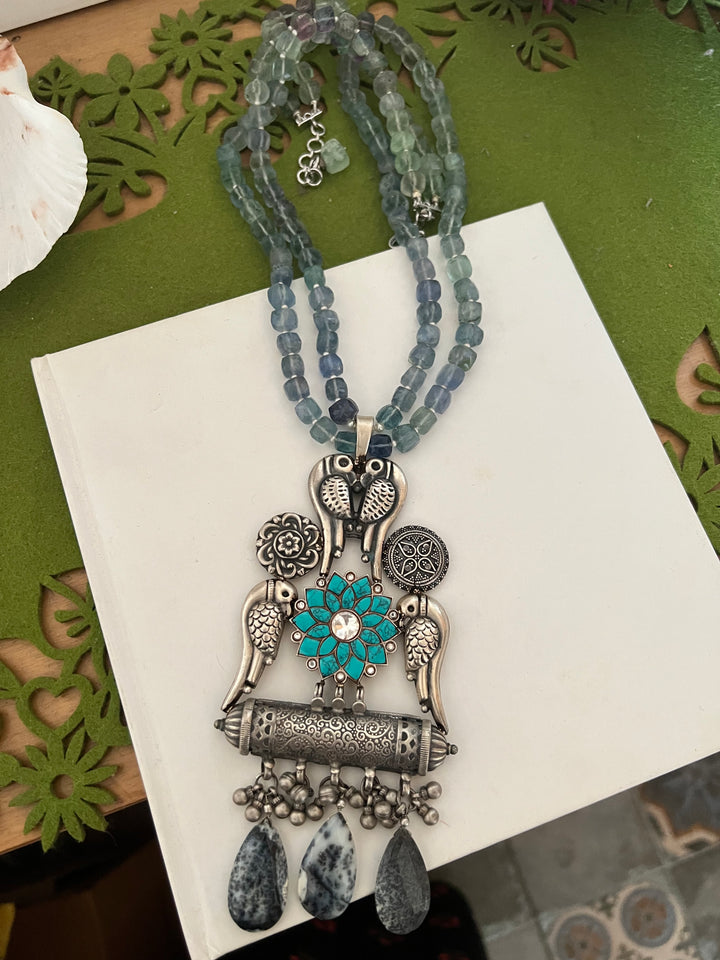 Exquisite Pure 925 Silver Pendant with Flourite Strings