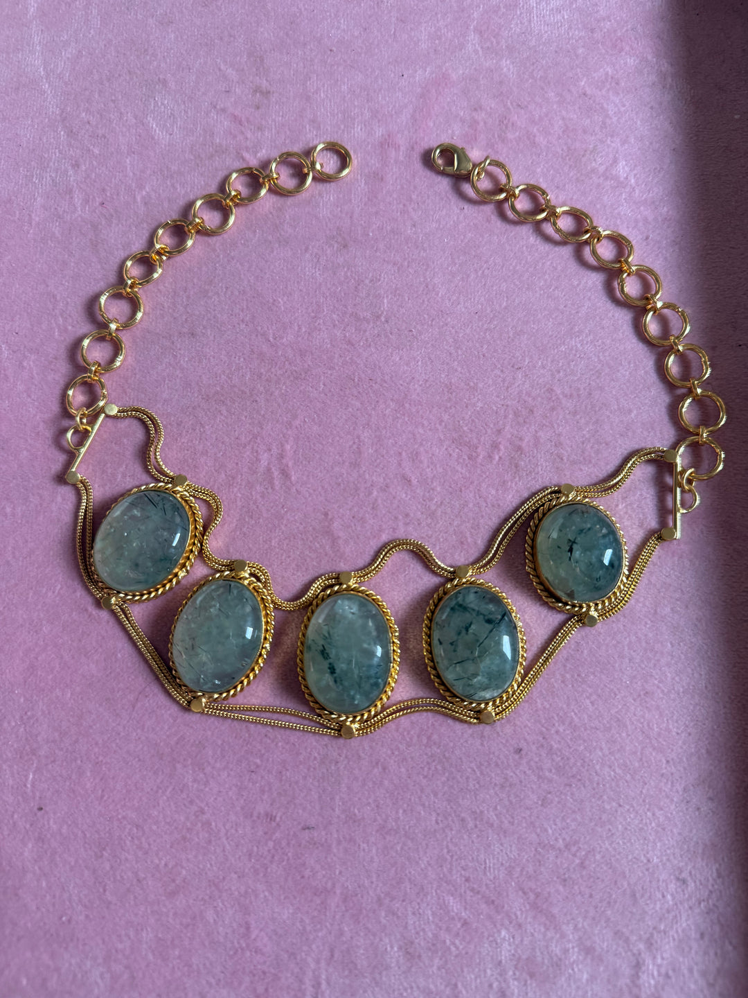 Statement Natural Prehnite Choker / One-of-a-kind Jewelry/ Indian Choker