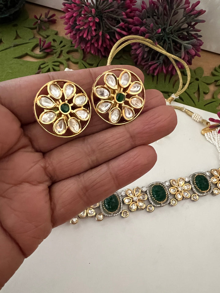 Carved Stone Kundan Choker with Studs