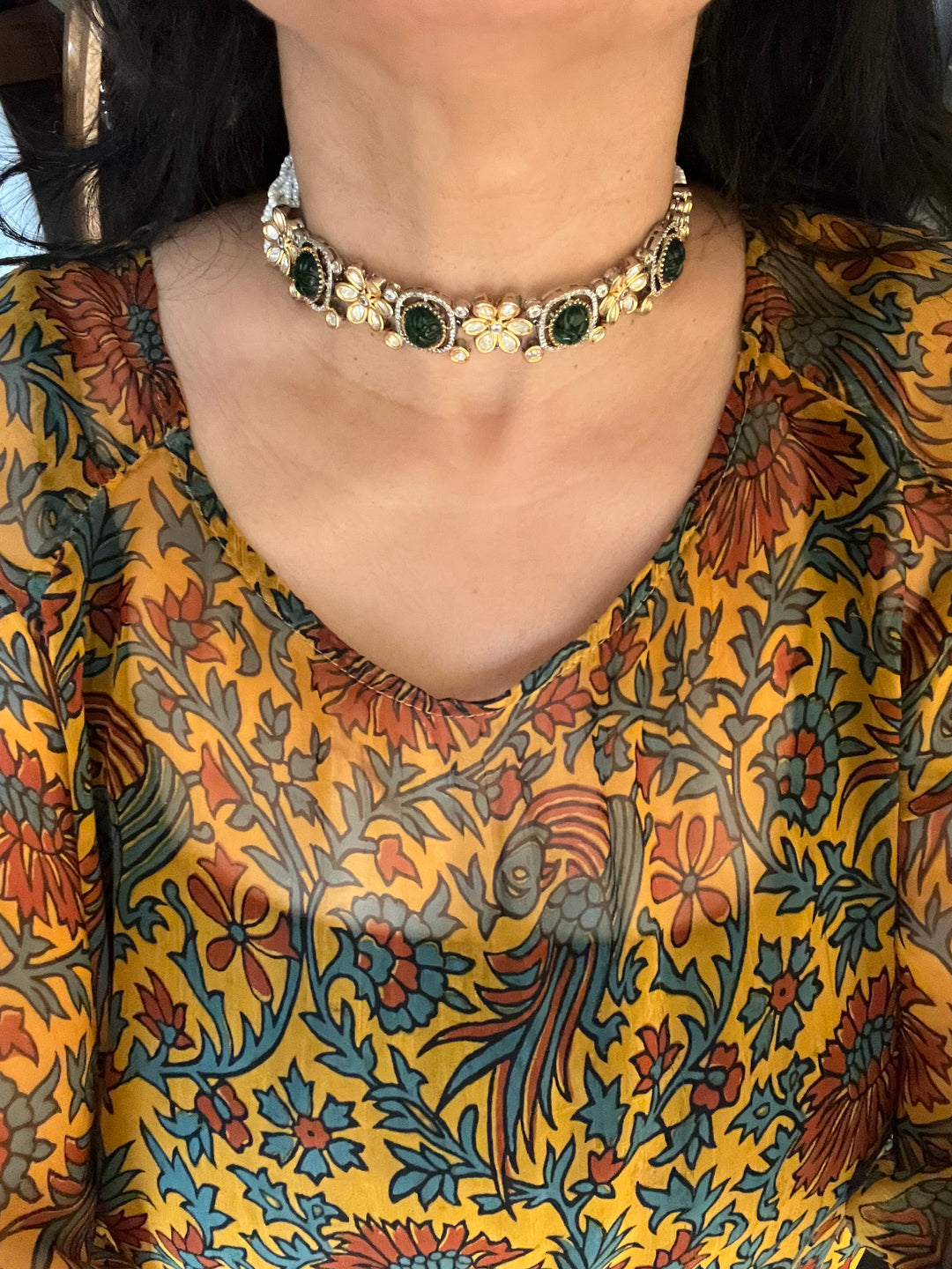 Carved Stone Kundan Choker with Studs