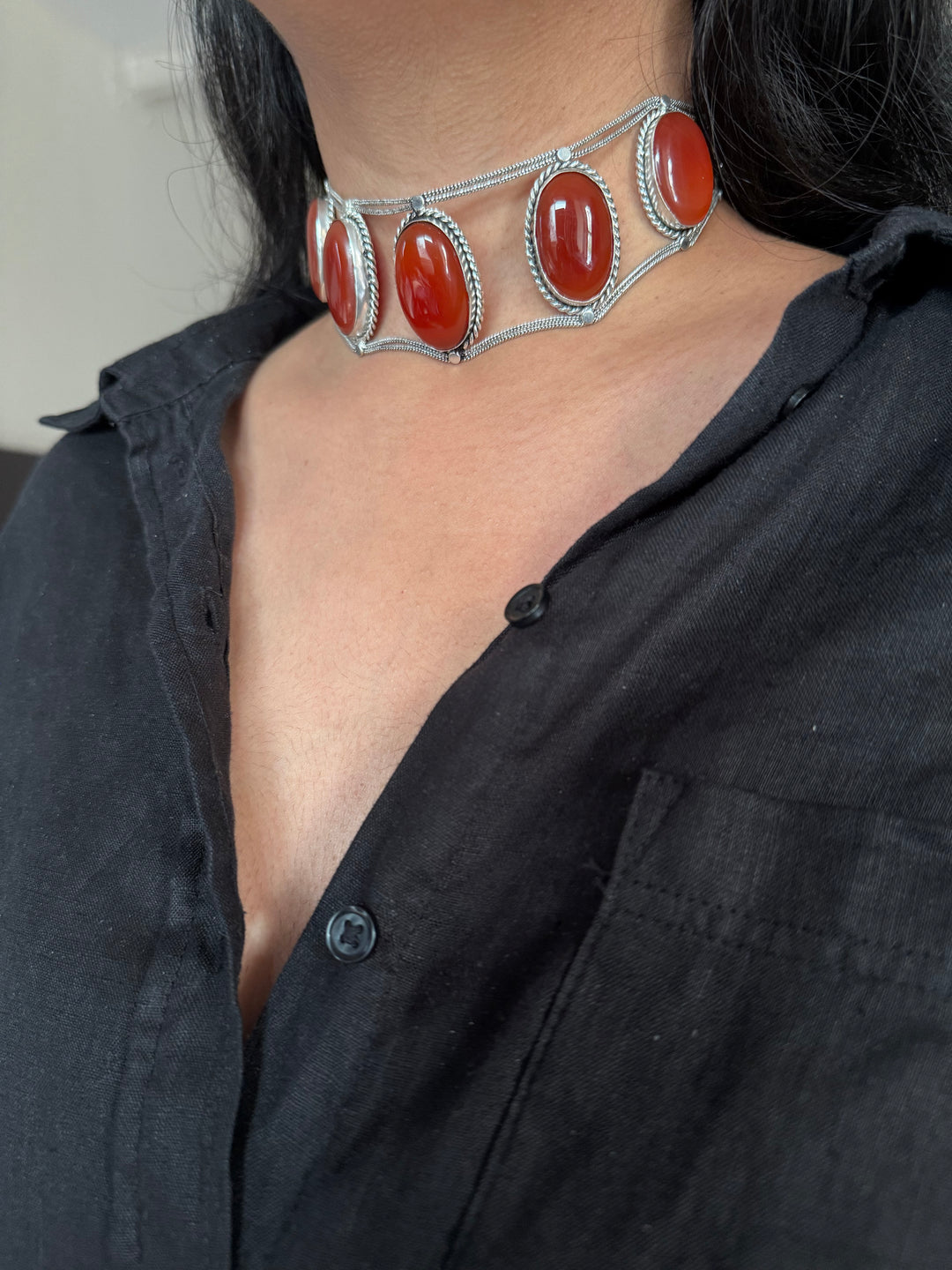 Statement Red Onyx Gemstone Choker / One-of-a-kind Jewelry/ Indian Choker