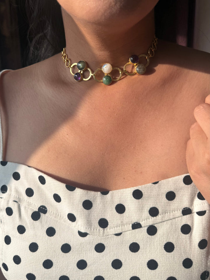 Handmade Statement Necklace | Gold Polish Brass Adjustable Necklace by SHIVKA