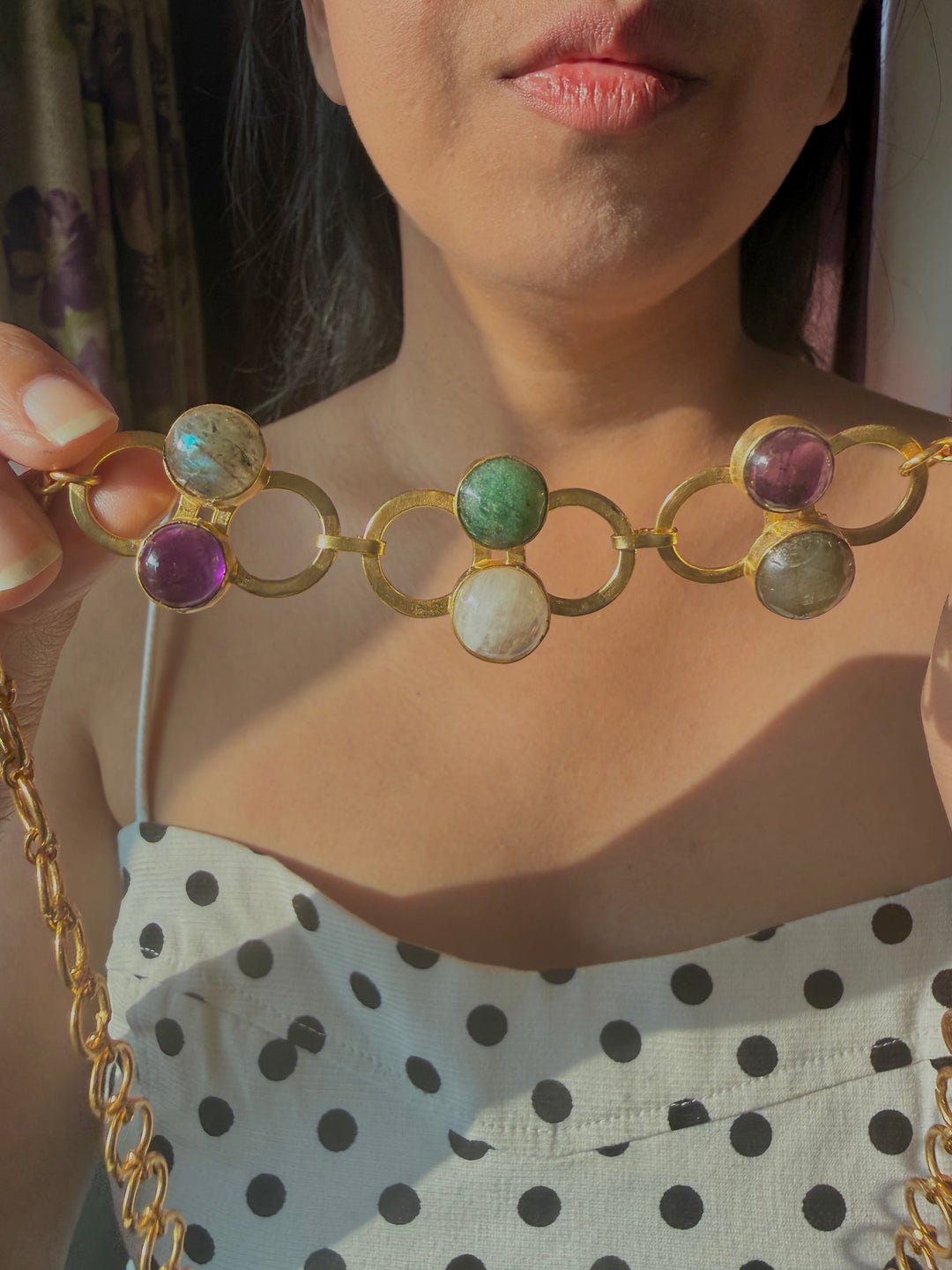 Handmade Statement Necklace | Gold Polish Brass Adjustable Necklace by SHIVKA