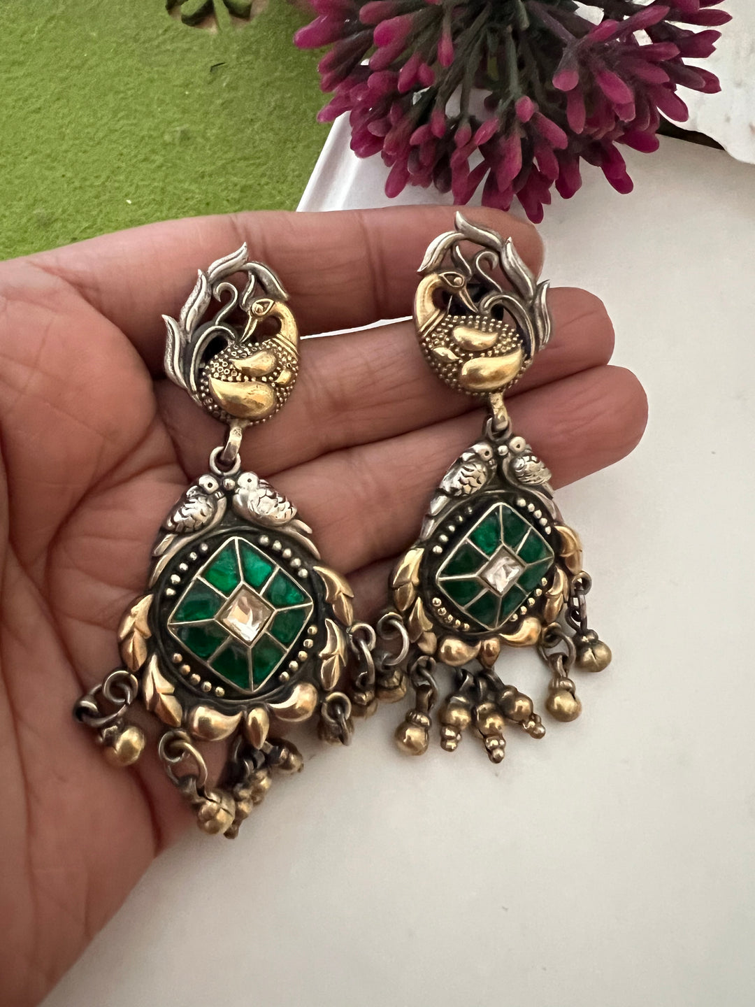 Elegant Pure 925 Silver Kundan Earrings
