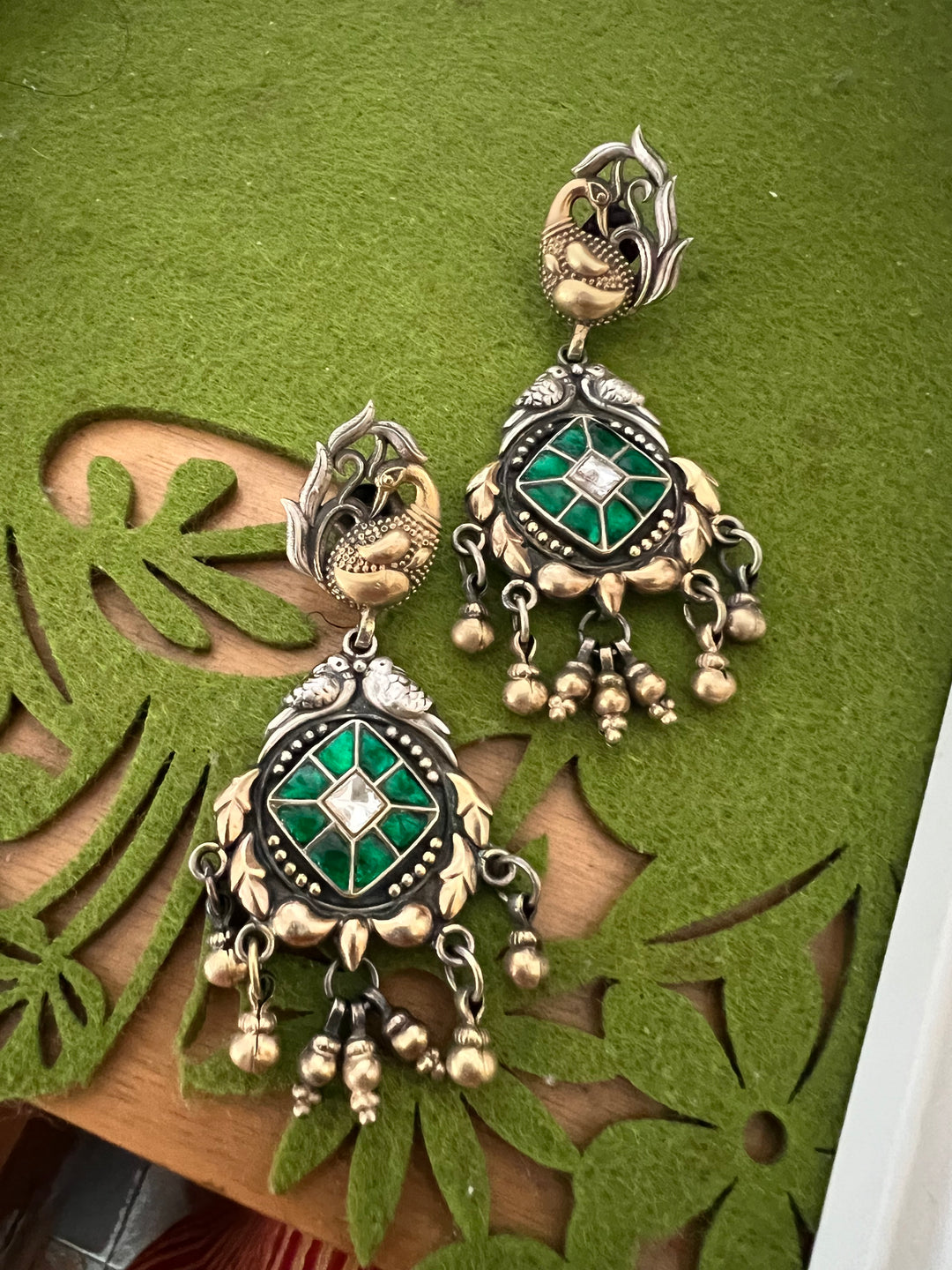 Elegant Pure 925 Silver Kundan Earrings