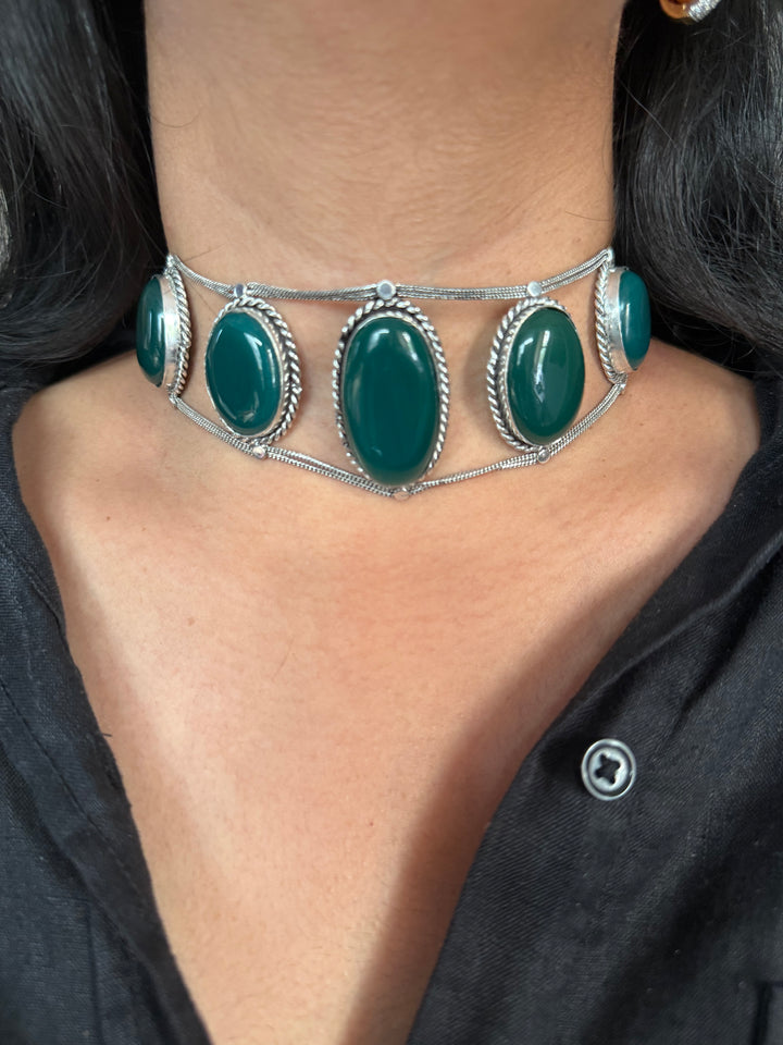 Statement Green Onyx Gemstone Choker / One-of-a-kind Jewelry/ Indian Choker