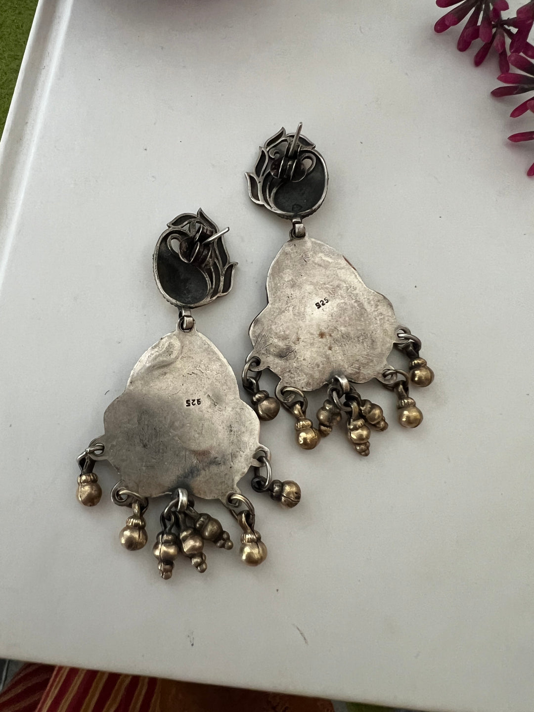 Elegant Pure 925 Silver Kundan Earrings