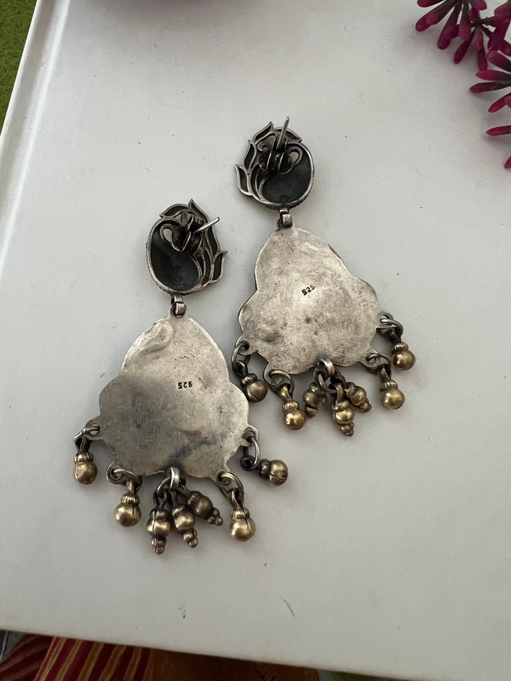 Elegant Pure 925 Silver Kundan Earrings