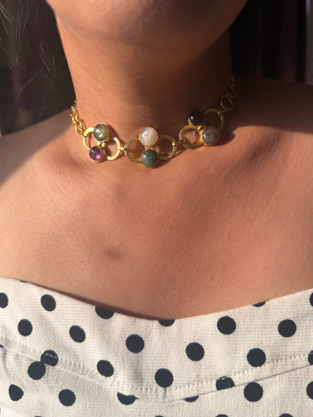 Handmade Statement Necklace | Gold Polish Brass Adjustable Necklace by SHIVKA