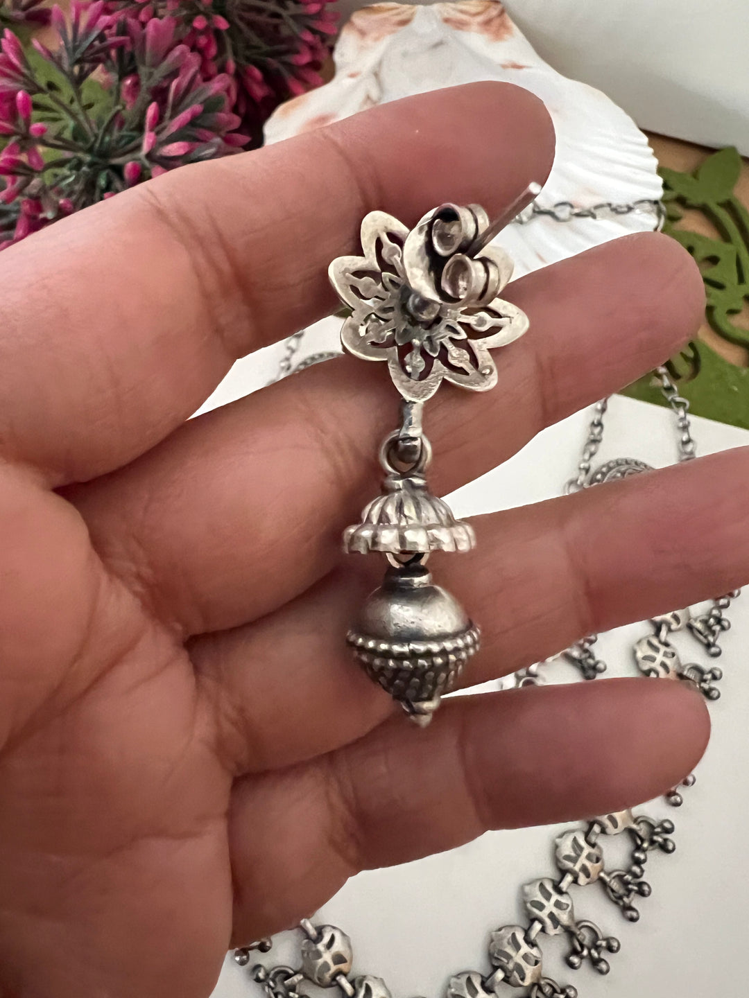 Vintage Pure 925 Silver Necklace with Earrings