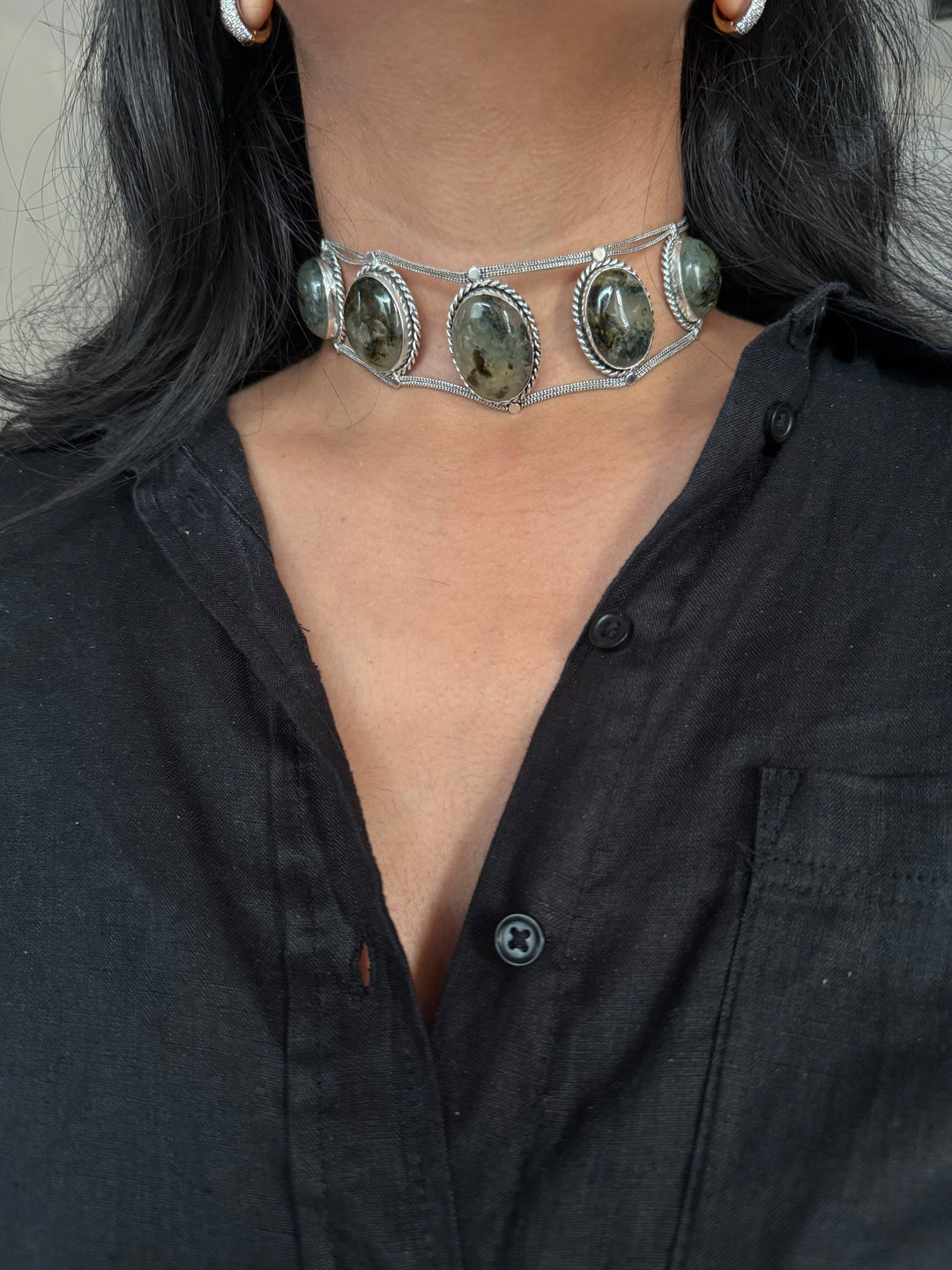 Statement Natural Prehnite Choker / One-of-a-kind Jewelry/ Indian Choker