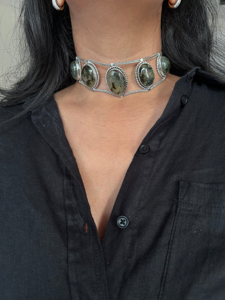Statement Natural Prehnite Choker / One-of-a-kind Jewelry/ Indian Choker