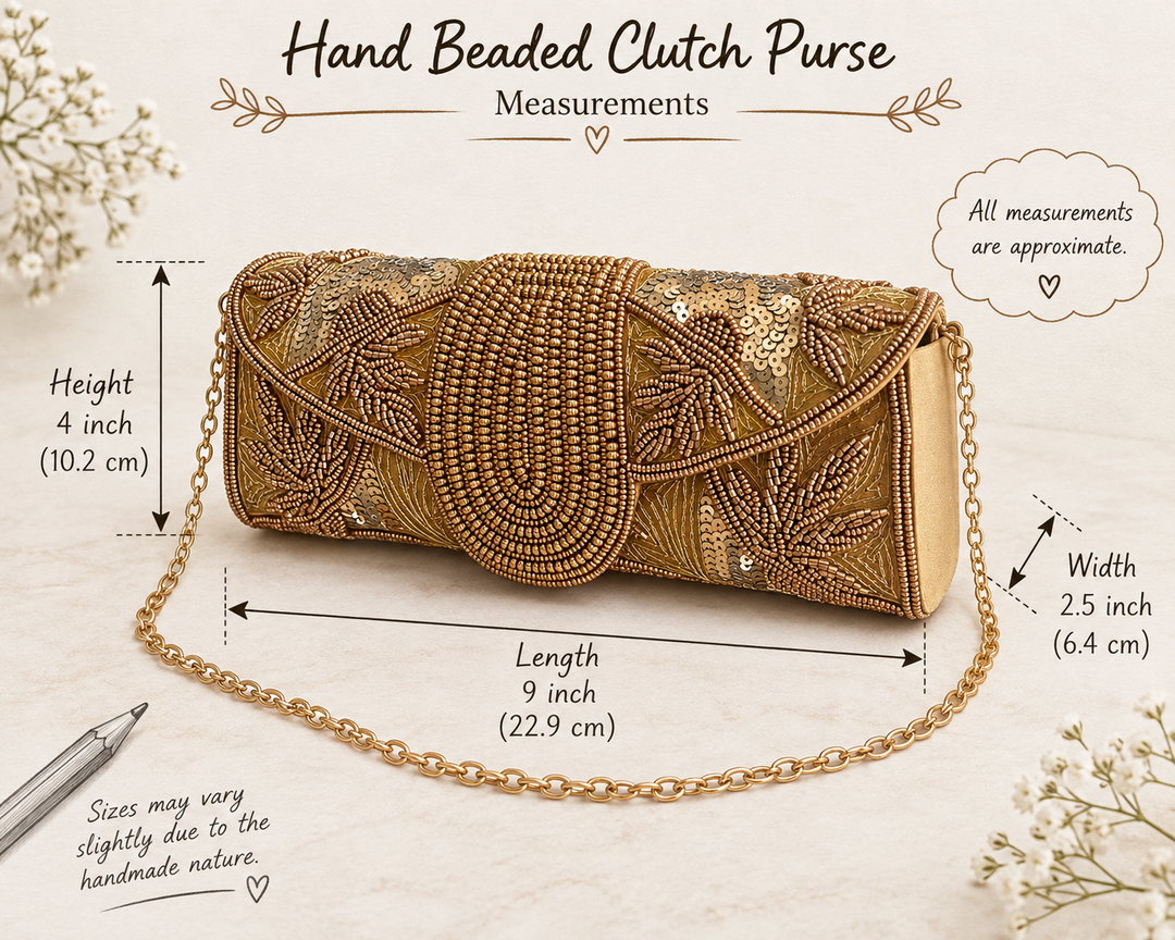 Handmade Gold Yellow Beaded Clutch & Sling Bag | Convertible Statement Purse | Detachable Chain