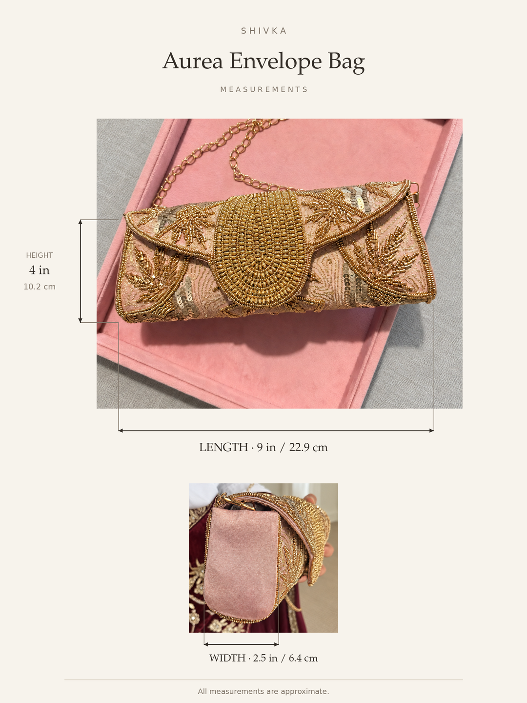 Aurea Envelope Clutch & Sling Bag – Blush Pink & Gold