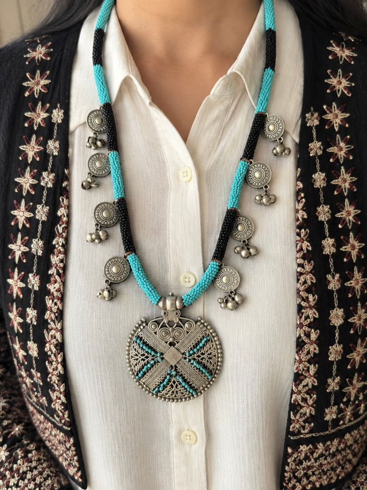 The Zohra Necklace, Black and Turquoise Beaded Tribal Statement Necklace