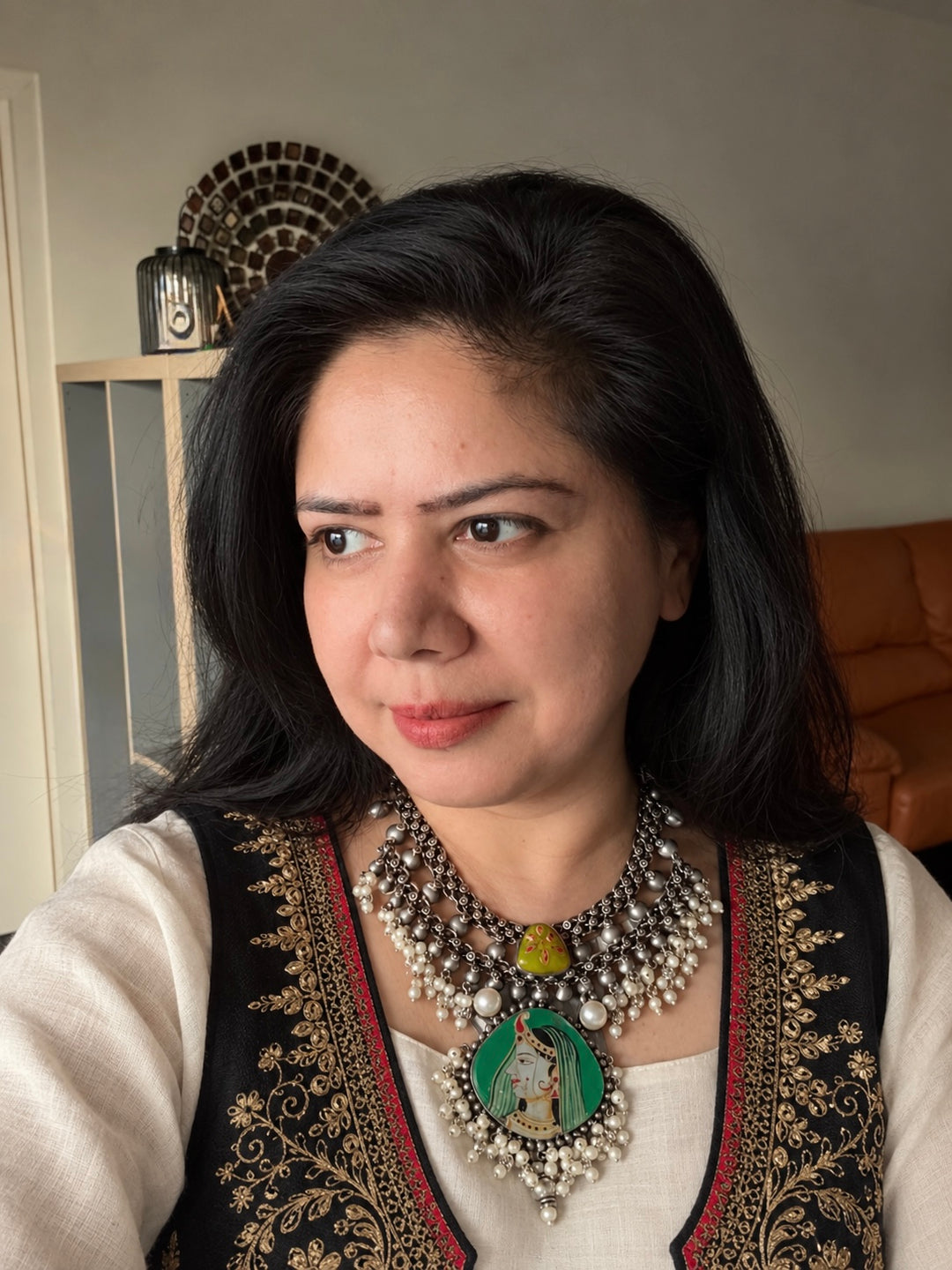 The Roopmati Necklace, Hand Painted Miniature Portrait Choker Set with Pearls