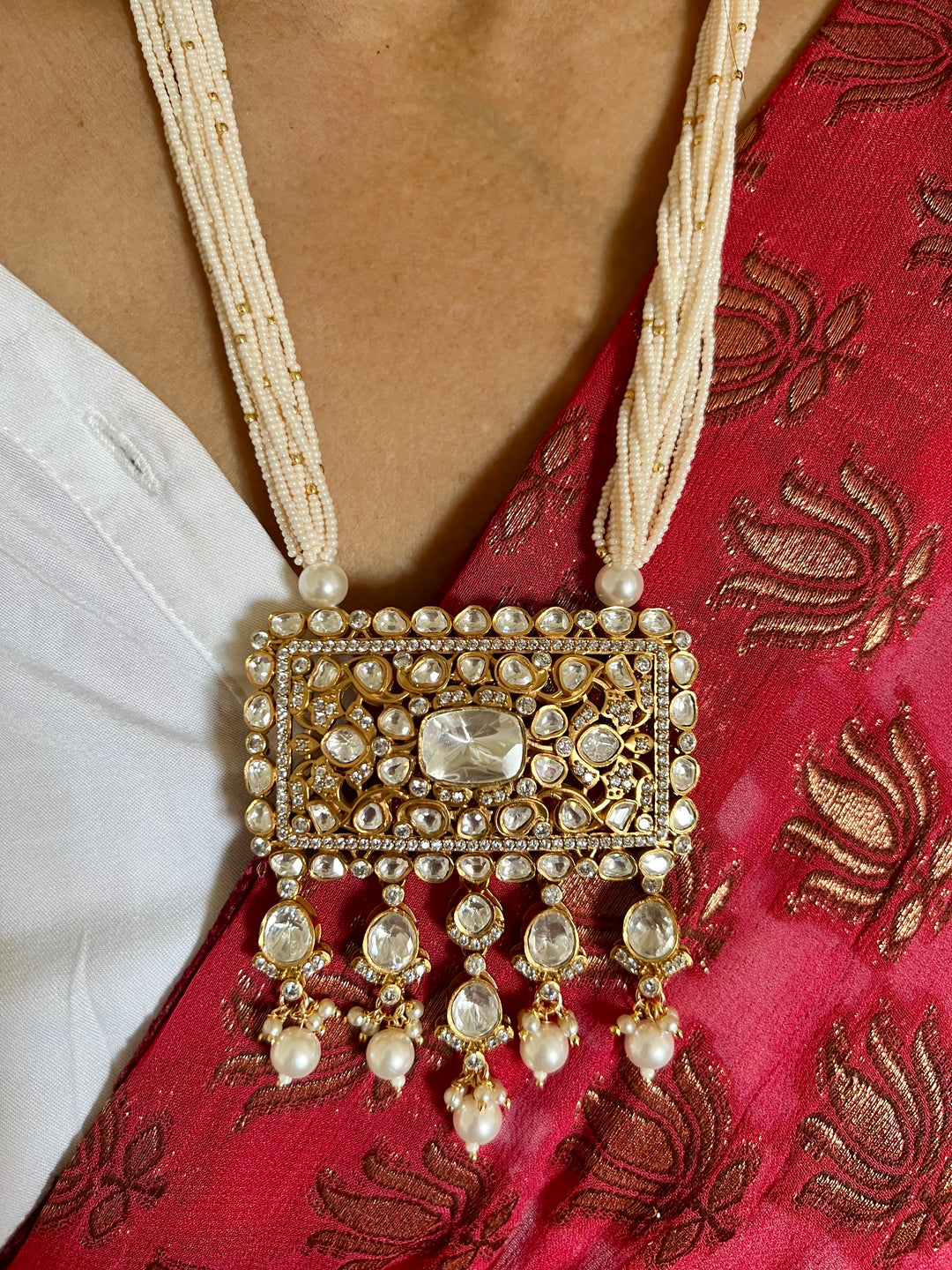 SHIVKA Beautiful Kundan Pendant Necklace with Earrings