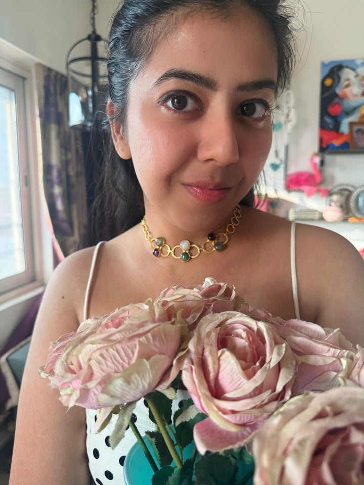 Handmade Statement Necklace | Gold Polish Brass Adjustable Necklace by SHIVKA