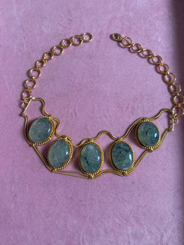 Statement Natural Prehnite Choker / One-of-a-kind Jewelry/ Indian Choker