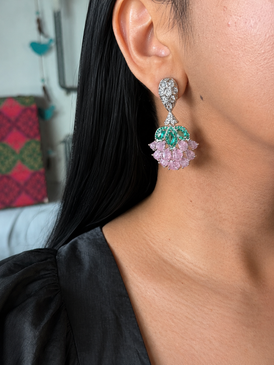 Elegant Designer Earrings | Brass & Stone Embellishments