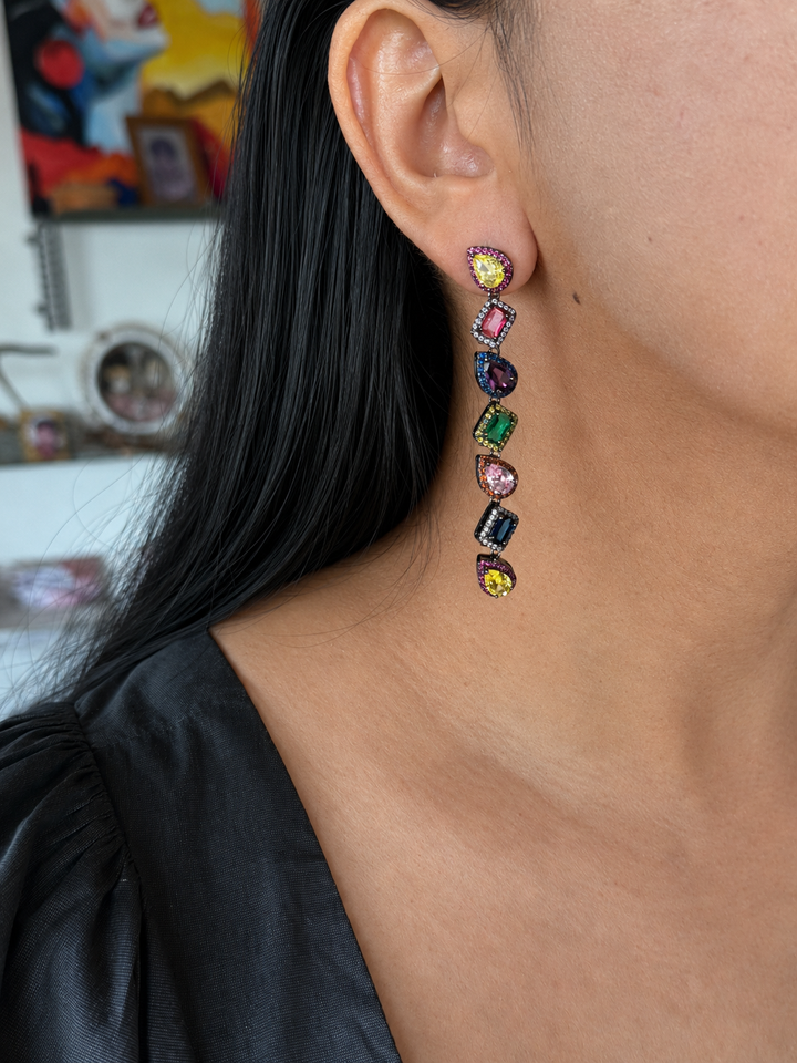 Elegant Designer Earrings | Brass & Stone Embellishments