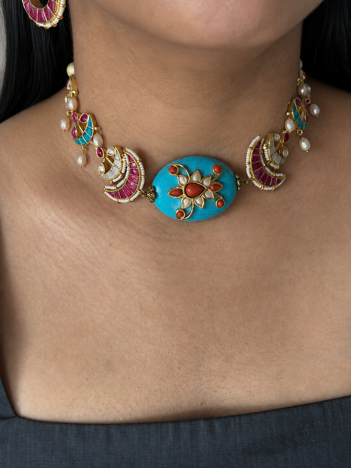 Handmade Jadau Choker Necklace Set | SHIVKA