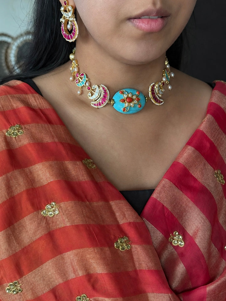 Handmade Jadau Choker Necklace Set | SHIVKA
