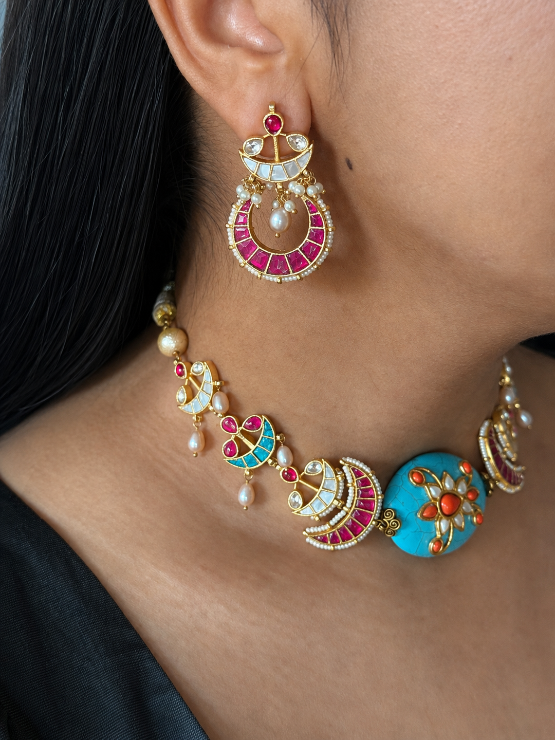 Handmade Jadau Choker Necklace Set | SHIVKA