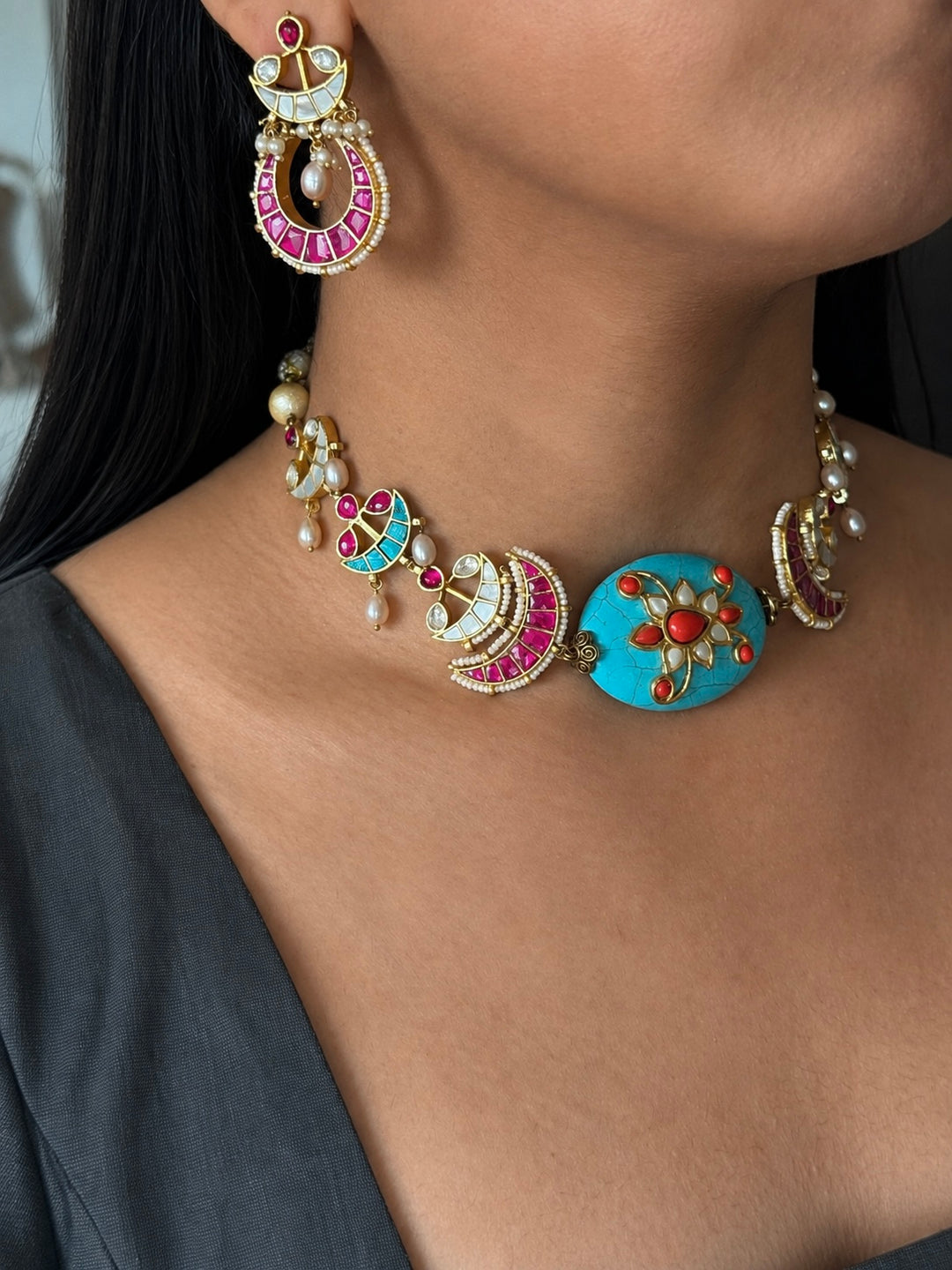 Handmade Jadau Choker Necklace Set | SHIVKA
