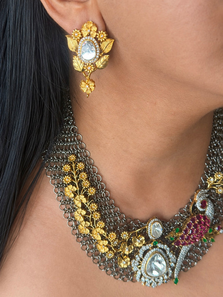 Handmade Bird Designer Necklace Set | Gold & Black Rhodium | SHIVKA