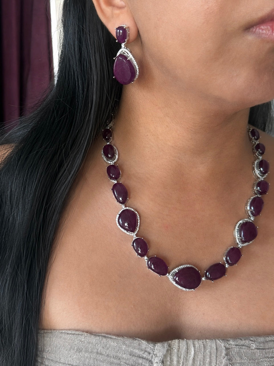 Handmade Designer CZ Necklace Set | Silver Polish | SHIVKA