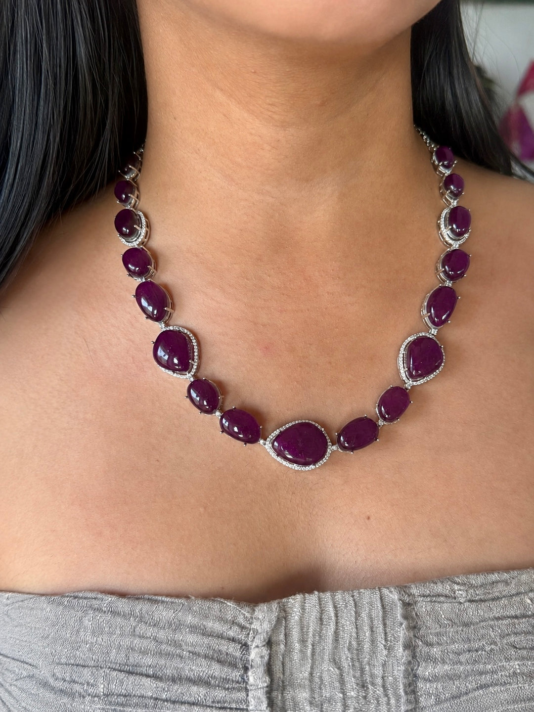 Handmade Designer CZ Necklace Set | Silver Polish | SHIVKA