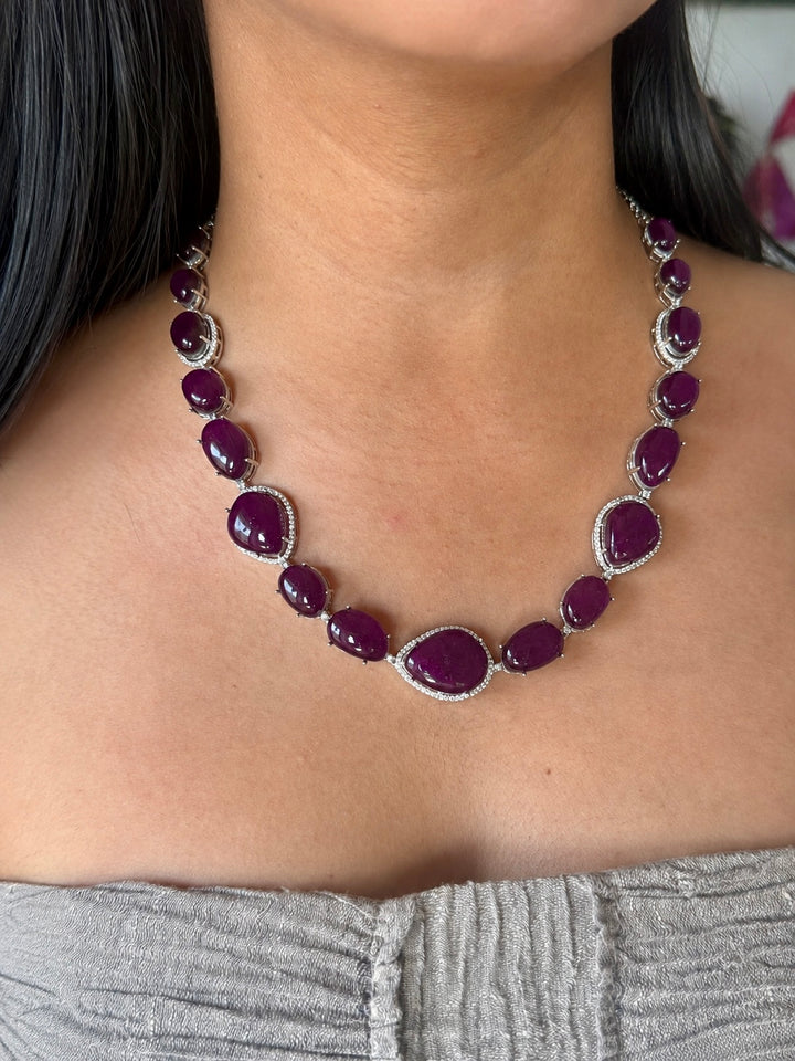 Handmade Designer CZ Necklace Set | Silver Polish | SHIVKA