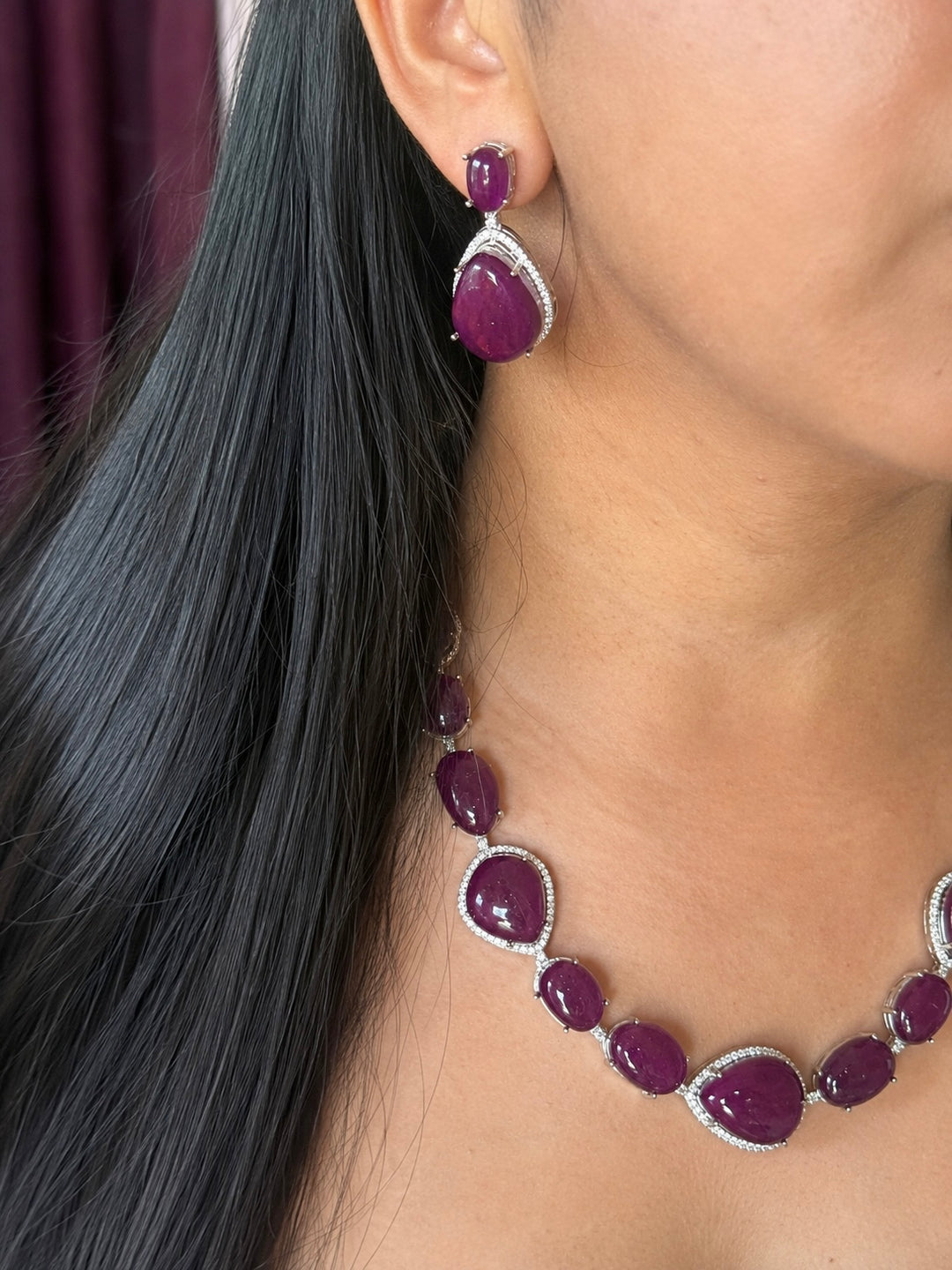 Handmade Designer CZ Necklace Set | Silver Polish | SHIVKA