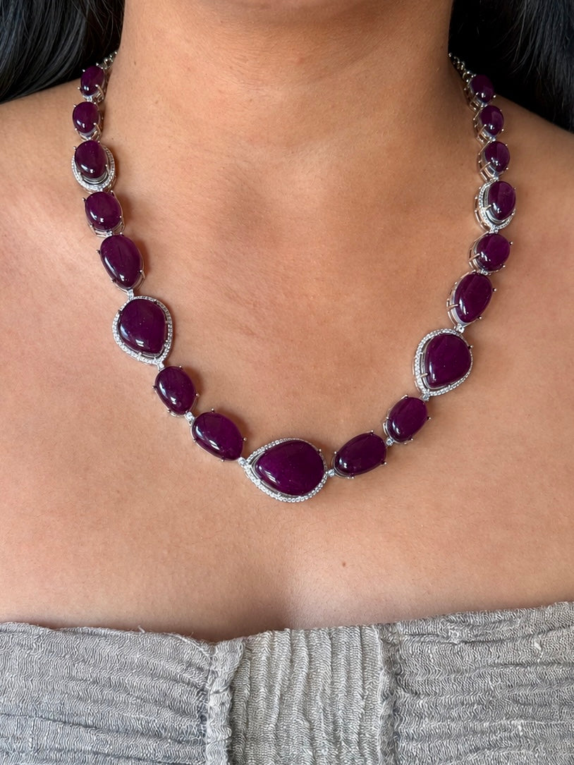 Handmade Designer CZ Necklace Set | Silver Polish | SHIVKA