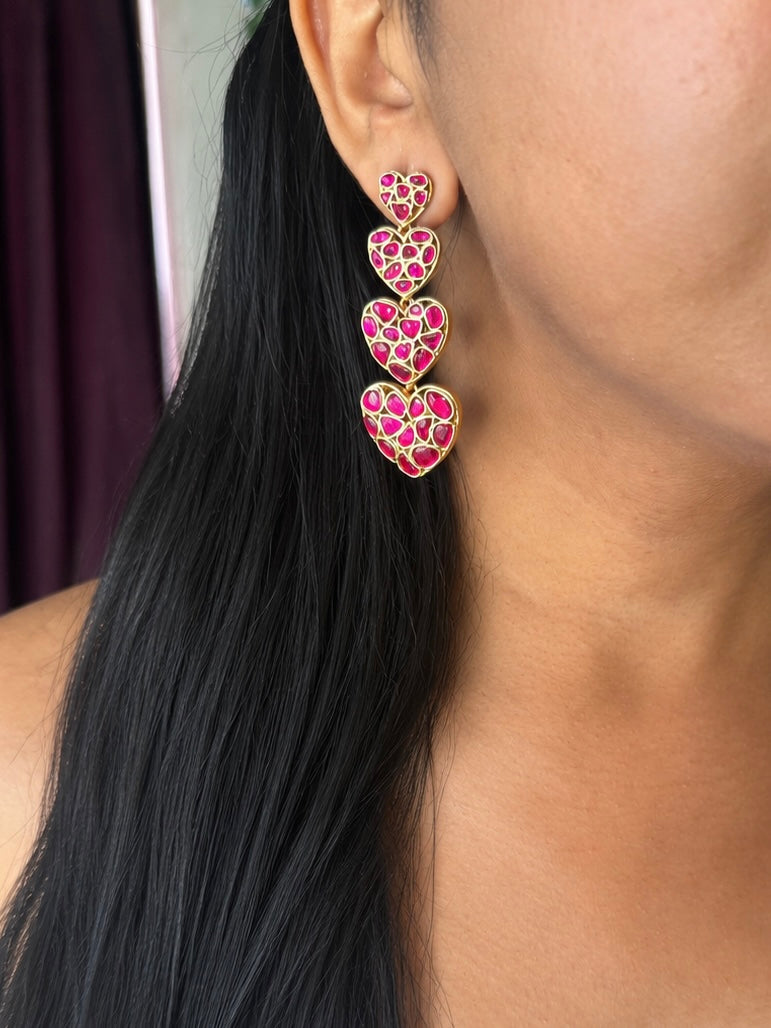 Handmade Jadau Heart Earrings | Gold Polish | SHIVKA