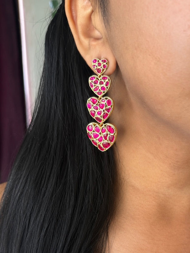 Handmade Jadau Heart Earrings | Gold Polish | SHIVKA