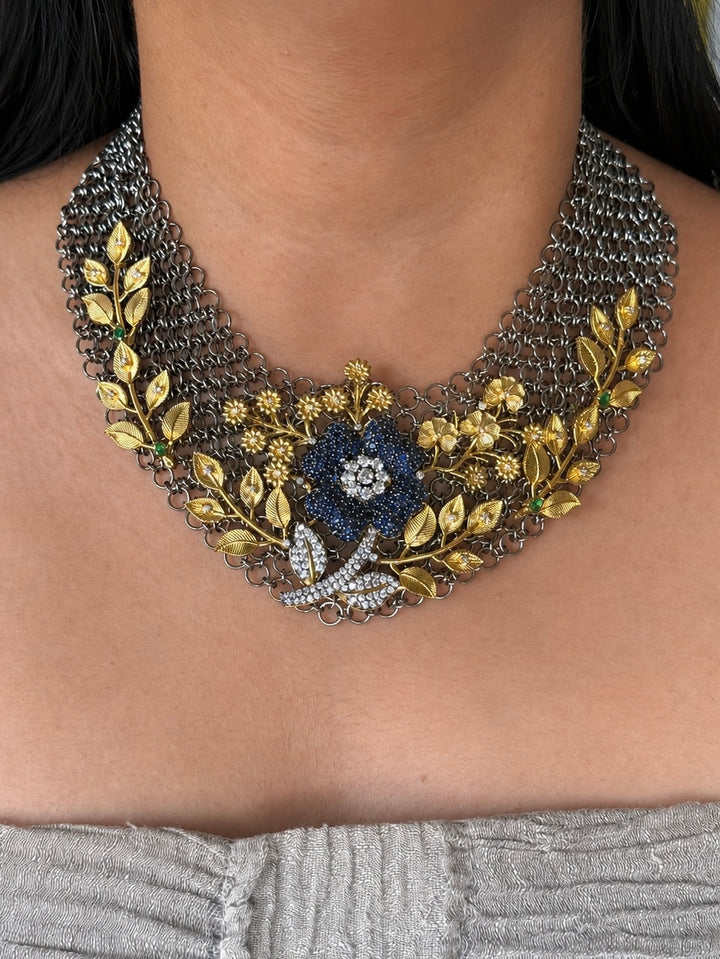 Handmade Floral Designer Necklace Set | Gold & Black Rhodium | SHIVKA
