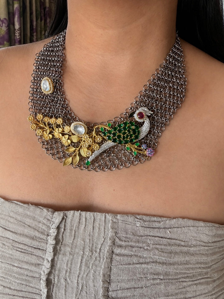 Handmade Bird Designer Necklace Set | Gold & Black Rhodium | SHIVKA