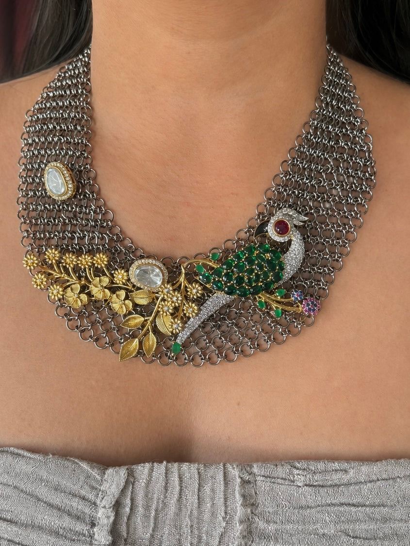 Handmade Bird Designer Necklace Set | Gold & Black Rhodium | SHIVKA