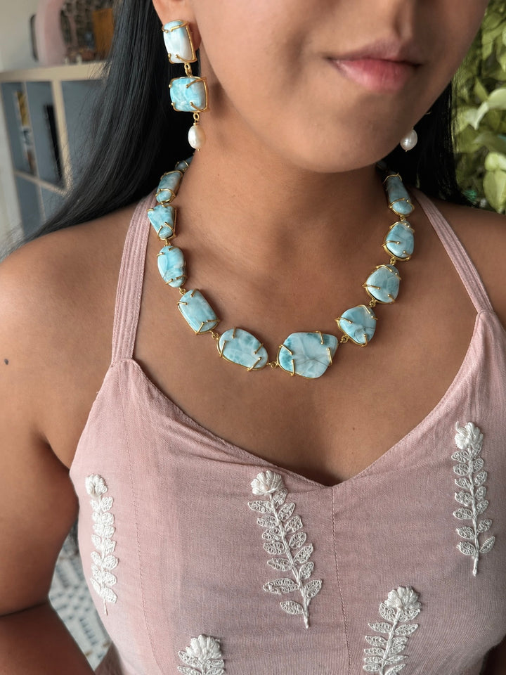 Statement Larimar Stone Necklace Set