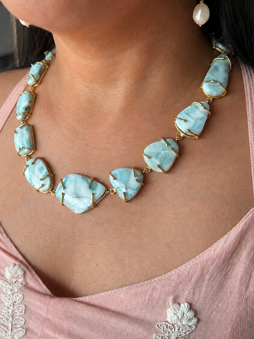 Statement Larimar Stone Necklace Set