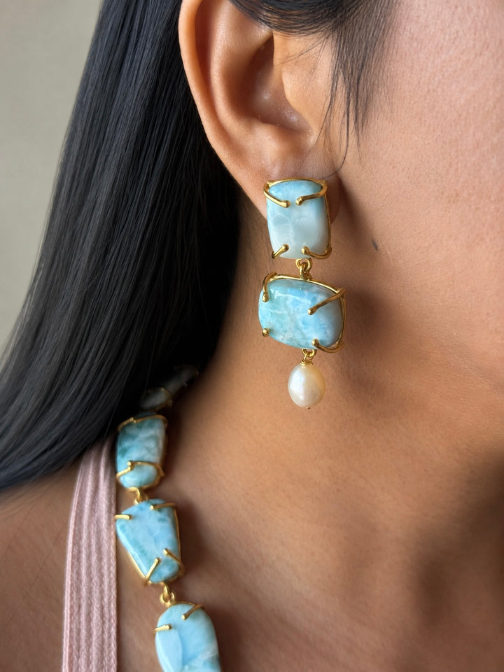Statement Larimar Stone Necklace Set