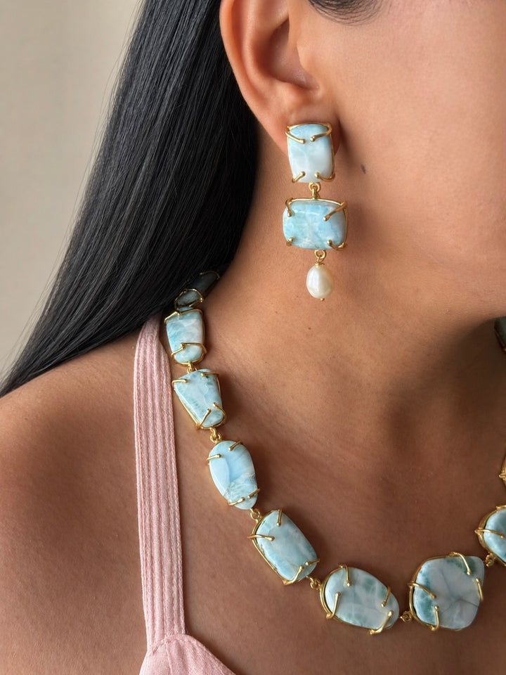 Statement Larimar Stone Necklace Set