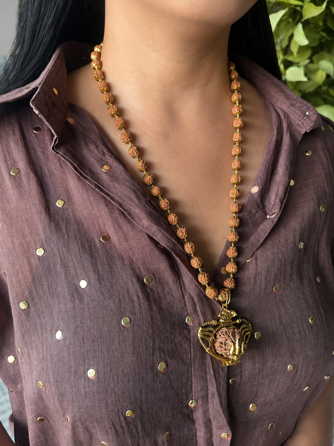 Handmade Panch Mukhi Rudraksha Pendant Necklace | Nepal Rudraksha with Certificate, 925 Silver Gold Polish