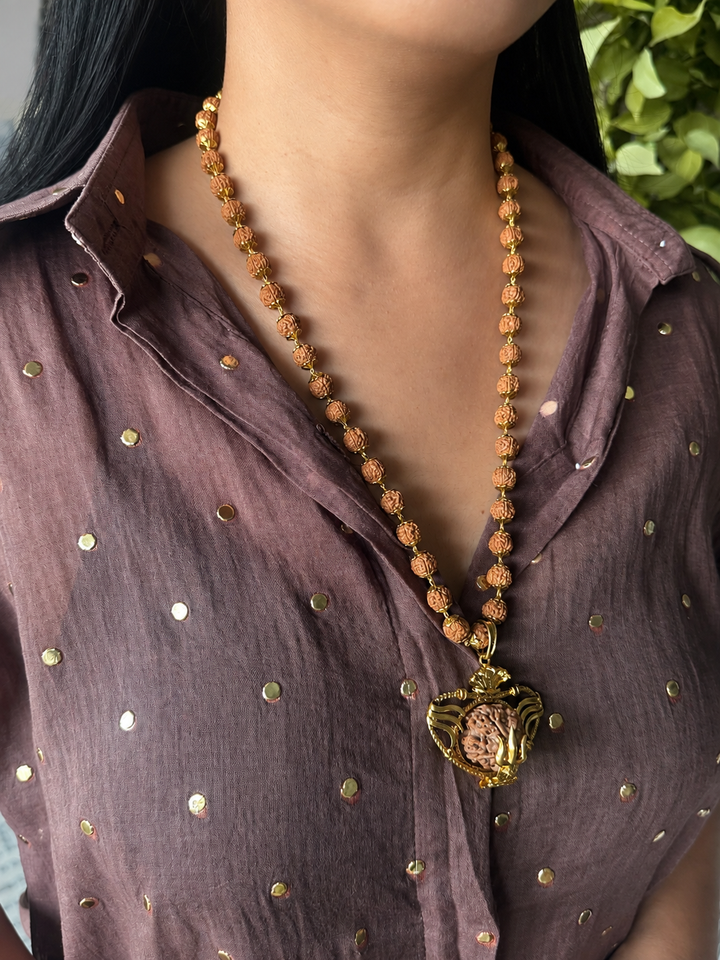 Handmade Panch Mukhi Rudraksha Pendant Necklace | Nepal Rudraksha with Certificate, 925 Silver Gold Polish