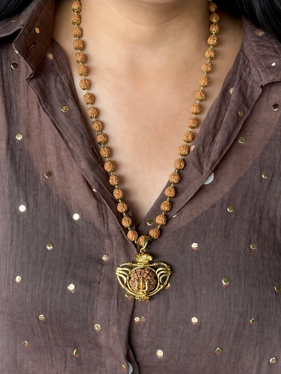 Handmade Panch Mukhi Rudraksha Pendant Necklace | Nepal Rudraksha with Certificate, 925 Silver Gold Polish